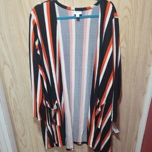 LuLaRoe CAROLINE  Black, White, And Orange Striped Knit Cardigan